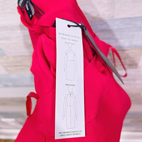 BCBGMaxazria Brielle Bodycon Halter Dress Red Party Cocktail Womens Medium - Picture 7 of 10